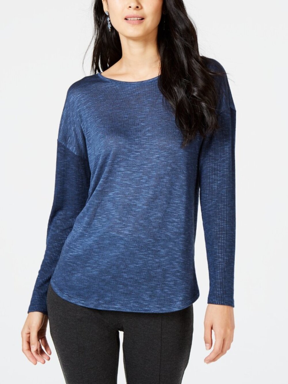 INC International Concepts Womens Mixed Media Scoop Neckline Top